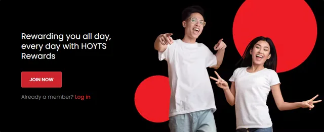HOYTS Rewards page inviting visitors to join now to be rewarded every day.