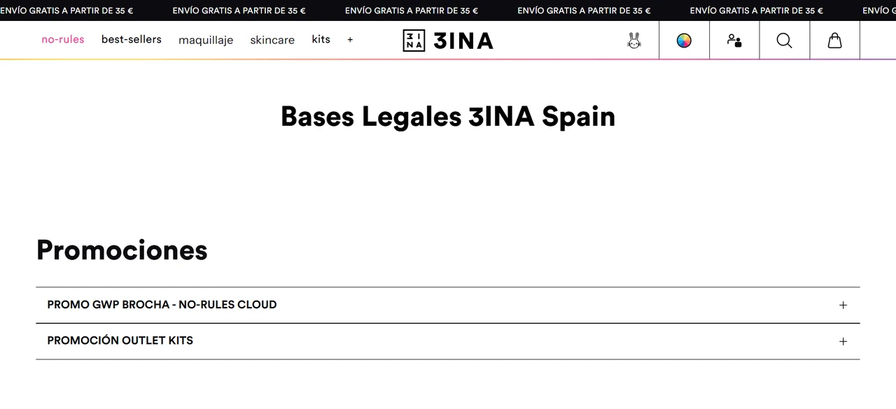 Bases legales 3INA Spain — The No-Rules Cloud Captura de las bases legales de 3INA Spain con la promoción The No-Rules Cloud.