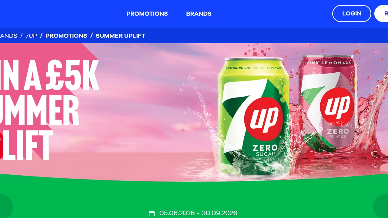 7UP Summer Uplift 2026: win £5,000 7UP Summer Uplift promotion artwork advertising a £5,000 cash prize