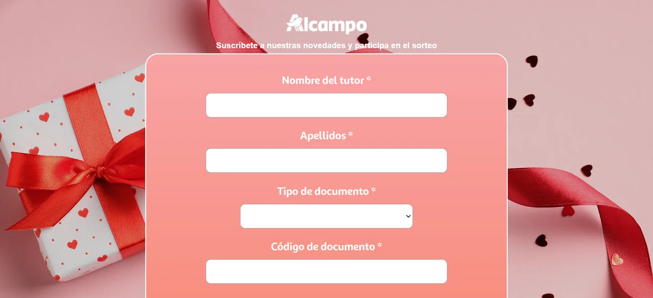 Formulario oficial del sorteo Snoopy y sus amigos de Alcampo.