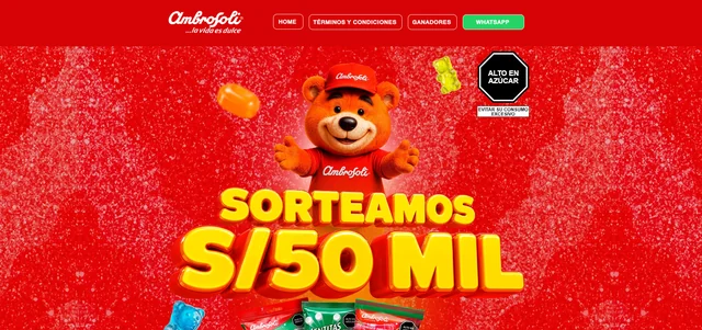 Página oficial de la Promo Ambrosoli 2026 anunciando el sorteo de S/50.000