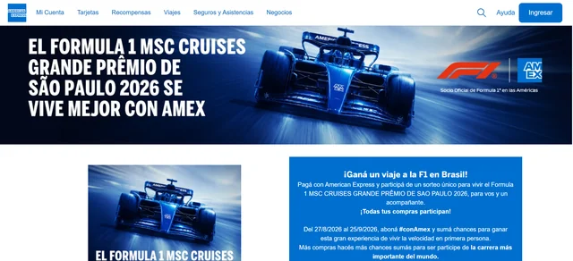 American Express F1 São Paulo 2026: viaje para dos a Interlagos Promoción American Express para ganar un viaje para dos al Gran Premio de Fórmula 1 de São Paulo 2026