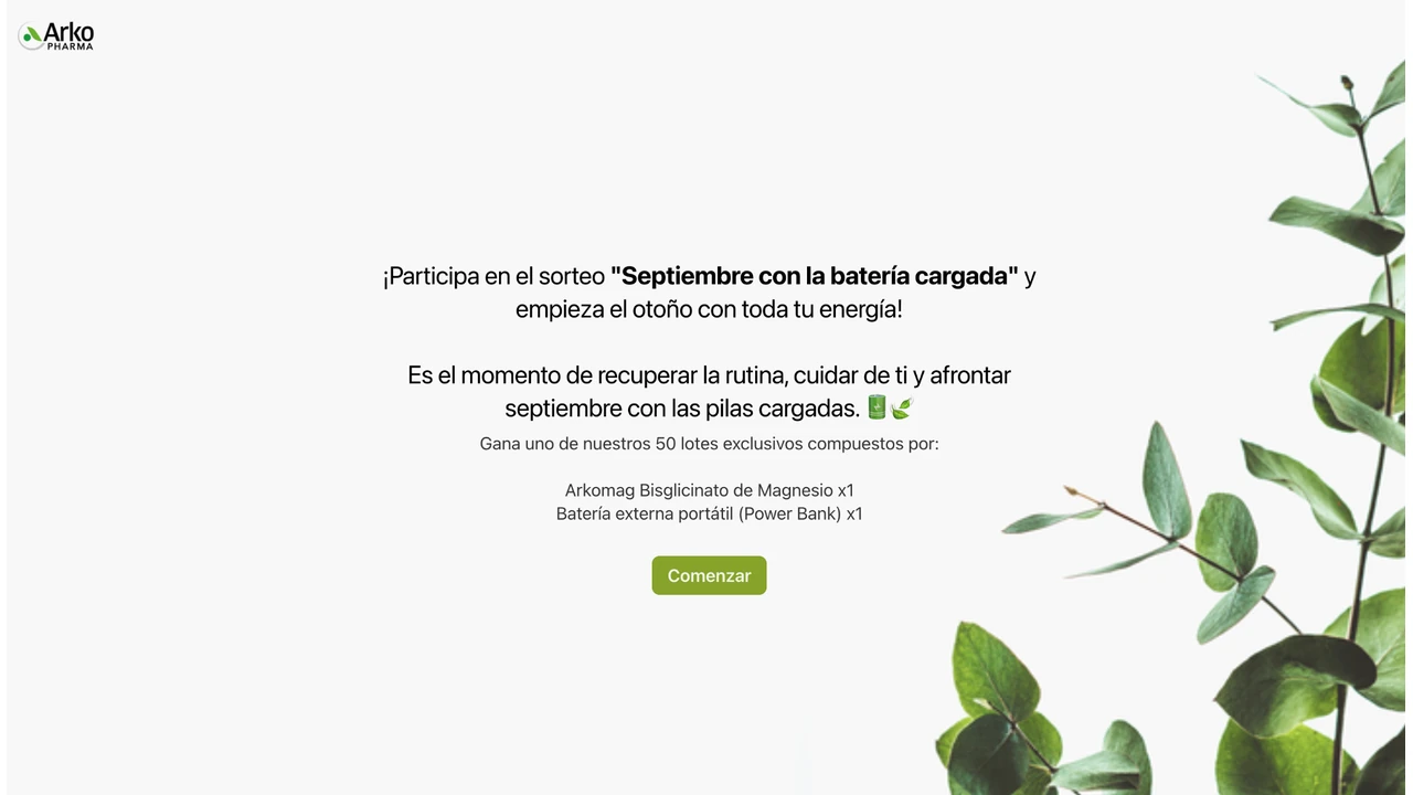 Formulario oficial de Arkopharma para el concurso Septiembre con la batería cargada.
