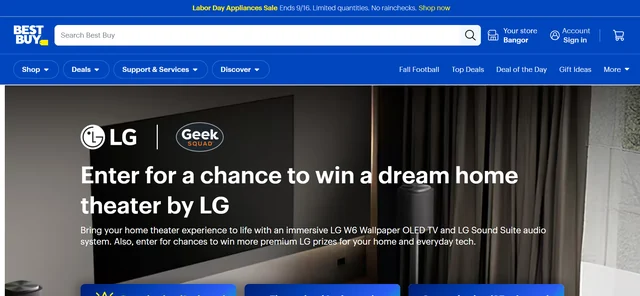 Best Buy LG Home Theater Sweepstakes 2026 Best Buy LG Home Theater Sweepstakes page promoting an LG dream home theater prize package