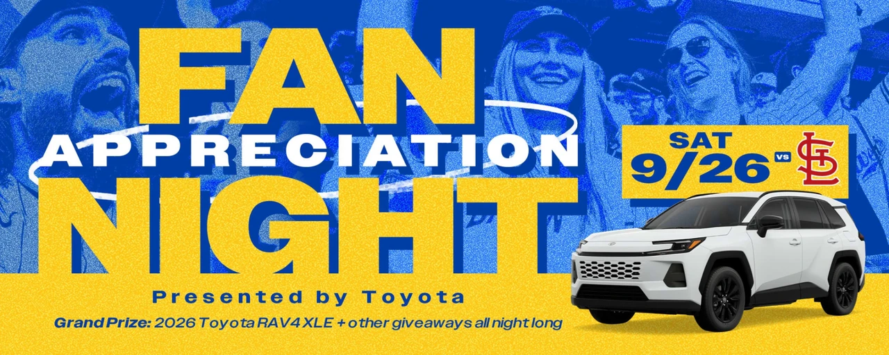 Brewers Fan Appreciation 2026: Toyota RAV4 XLE Brewers Fan Appreciation Night artwork showing the September 26 game and a 2026 Toyota RAV4 XLE grand prize