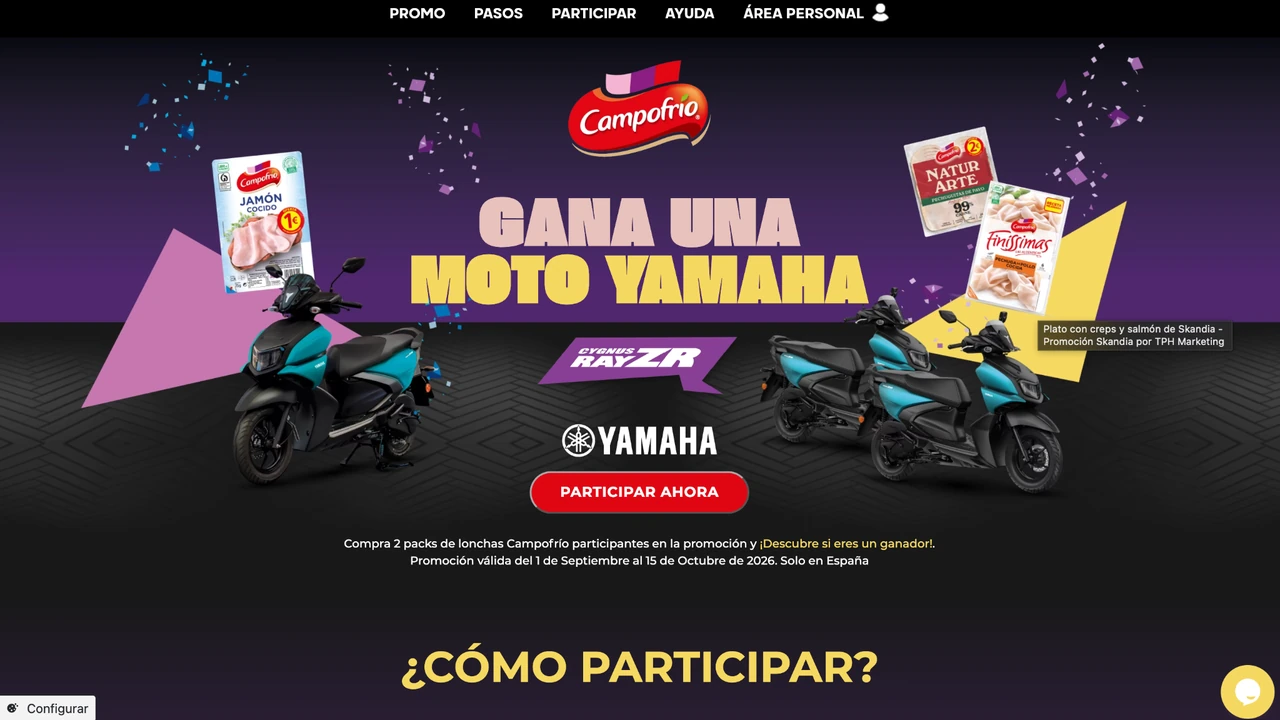 Muévete con Campofrío 2026: Yamaha RayZR Captura de Muévete con Campofrío con tres motos Yamaha RayZR como premio