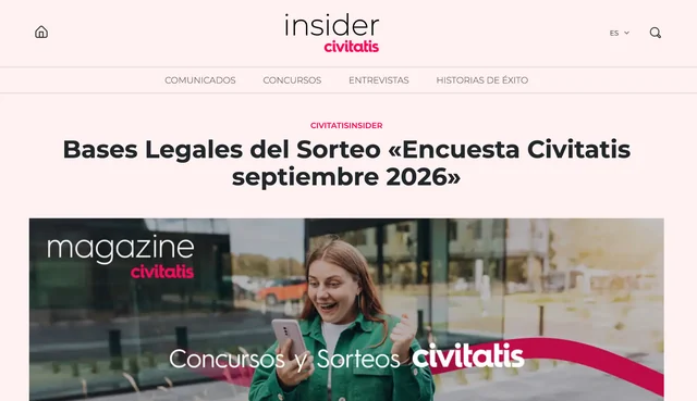 Página oficial de Civitatis Insider con las bases legales de la encuesta Civitatis septiembre 2026 y la imagen principal de concursos y sorteos Civitatis.