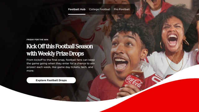 Coca-Cola Friday for the Win football promotion with fans celebrating and a Coca-Cola bottle