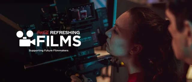 Official Coca-Cola Refreshing Films contest visual showing a filmmaking set and the contest branding.