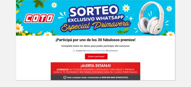 Sorteo COTO exclusivo WhatsApp Primavera 2026 Captura oficial del Sorteo COTO exclusivo WhatsApp Especial Primavera con los auriculares promocionados.