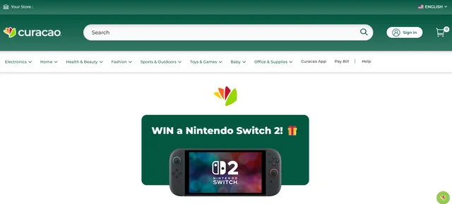 Página oficial de Curacao para el sorteo de una Nintendo Switch 2