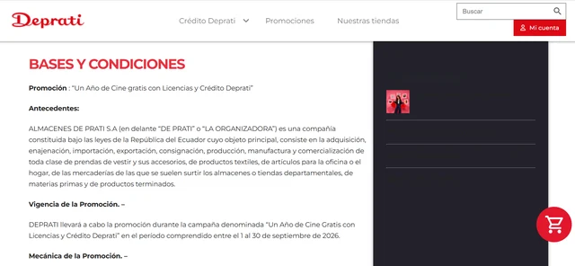 Deprati Un Año de Cine Gratis 2026 Página oficial de Crédito Deprati con las reglas del sorteo Un Año de Cine Gratis 2026