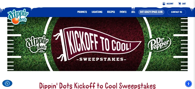 Official Dippin’ Dots sweepstakes page for the Kickoff to Cool promotion.
