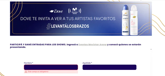 Dove Movistar Arena octubre 2026 Promoción oficial de Dove para ganar entradas a shows de octubre de 2026 en Movistar Arena