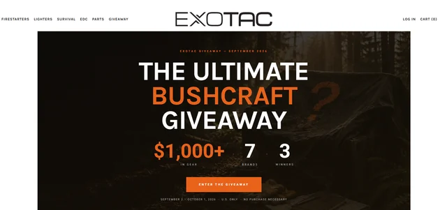 EXOTAC Ultimate Bushcraft Giveaway September 2026 EXOTAC giveaway page promoting the September 2026 Ultimate Bushcraft Giveaway