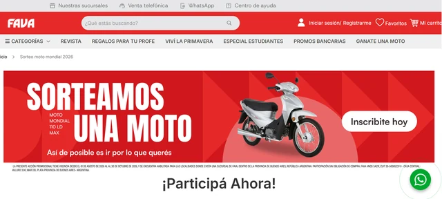 Fava Sorteo Moto Mondial 110 LD Max 2026 Promoción de Fava para ganar una moto Mondial 110 LD Max en el sorteo 2026
