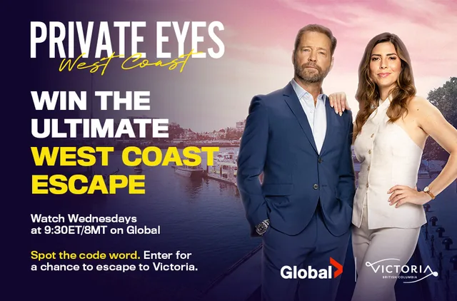 Global TV Private Eyes West Coast contest banner for the Victoria, B.C. trip.