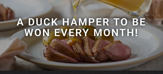 Official Gressingham monthly prize draw page showing the duck hamper promotion.