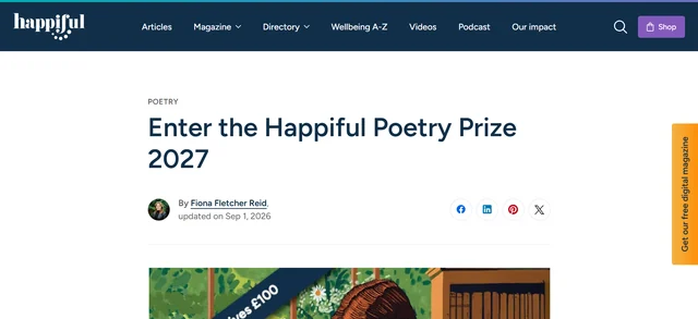 Official Happiful page introducing the Happiful Poetry Prize 2027.