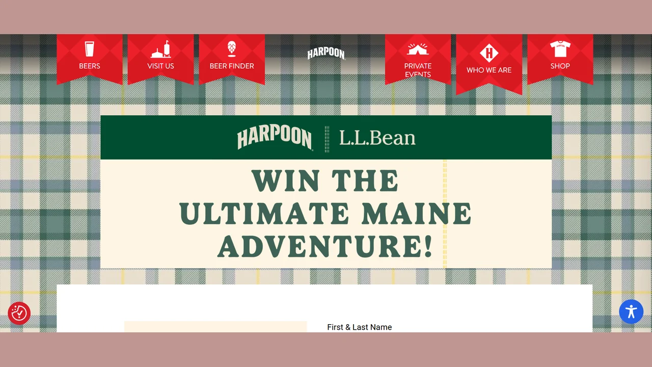 Harpoon and L.L.Bean sweepstakes landing promoting the Ultimate Maine Adventure prize.