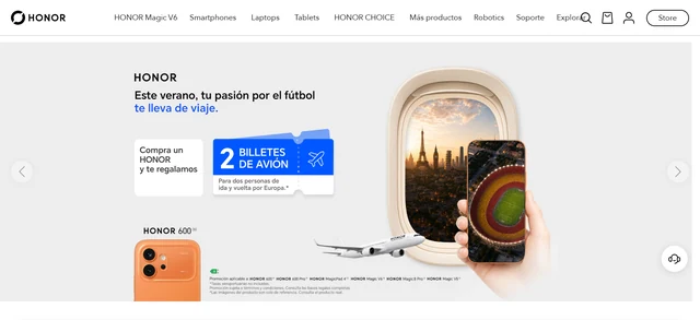 Banner oficial de la campaña Viaja con HONOR con 2 billetes de avión como incentivo.