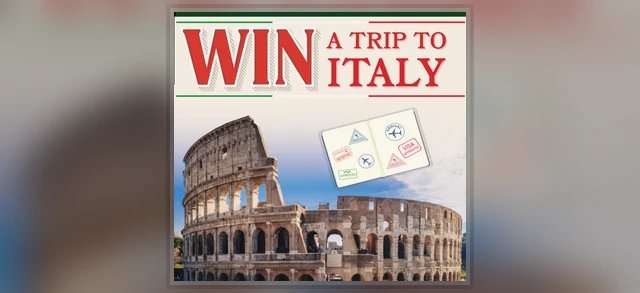 Official Houchens Passport to Italy sweepstakes creative promoting a trip to Italy prize.