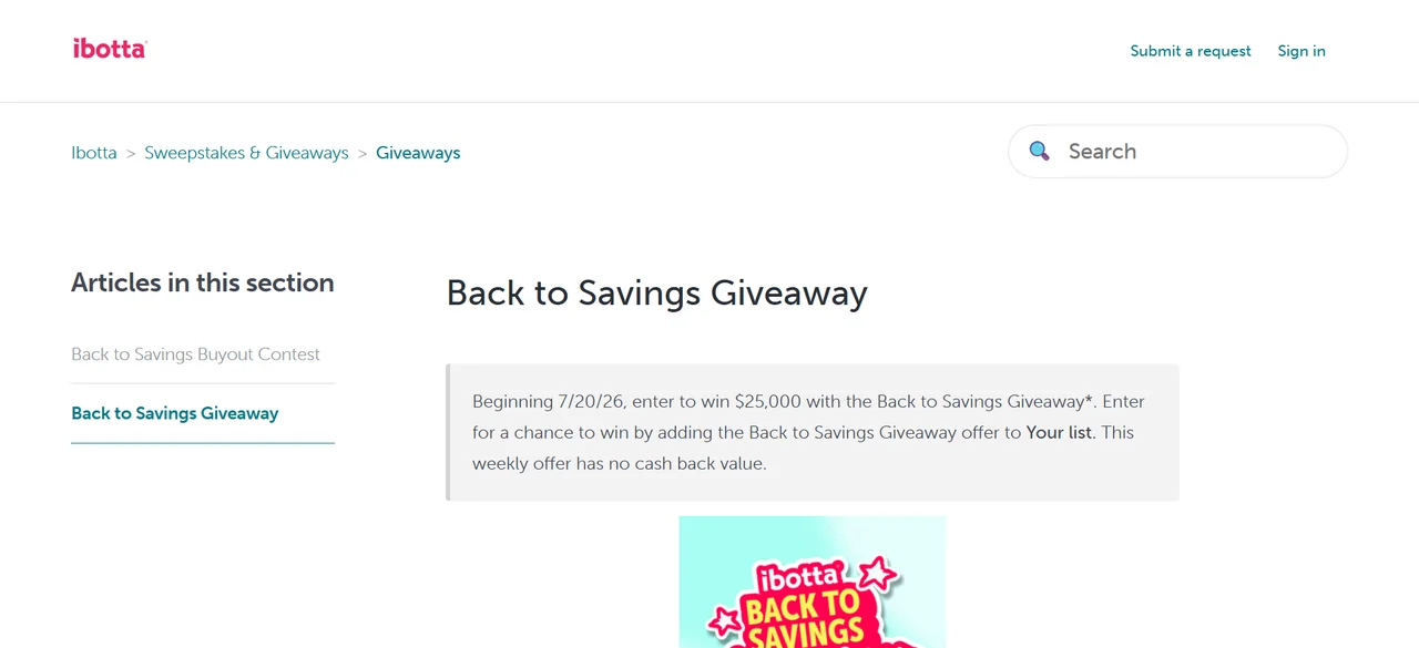 Ibotta Back to Savings Giveaway 2026 Official Ibotta help page for the Back to Savings Giveaway 2026.