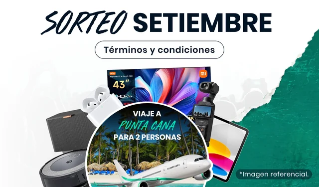 Creatividad oficial del Sorteo Setiembre 2026 de Joinnus, con los premios destacados y el viaje a Punta Cana para dos personas.