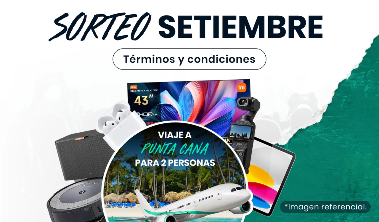 Creatividad oficial del Sorteo Setiembre 2026 de Joinnus, con los premios destacados y el viaje a Punta Cana para dos personas.