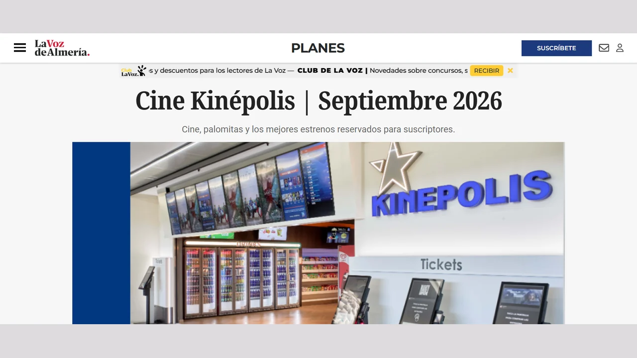 Página oficial de La Voz de Almería para el sorteo Cine Kinépolis Septiembre 2026.