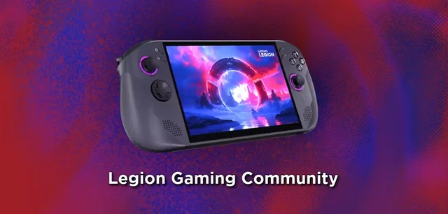 Lenovo Legion Gaming Community graphic featuring a Legion Go S handheld.