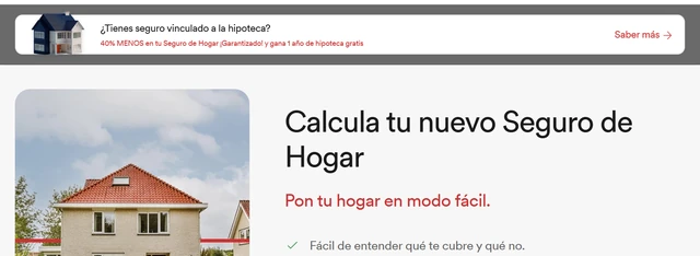 Captura oficial de Línea Directa con la campaña del seguro de hogar y la promoción para ganar un año de hipoteca gratis.
