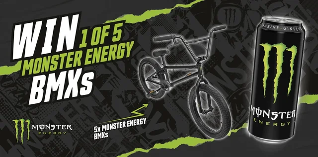 Official Monster Energy creative promoting the chance to win one of five Monster Energy BMX bikes.