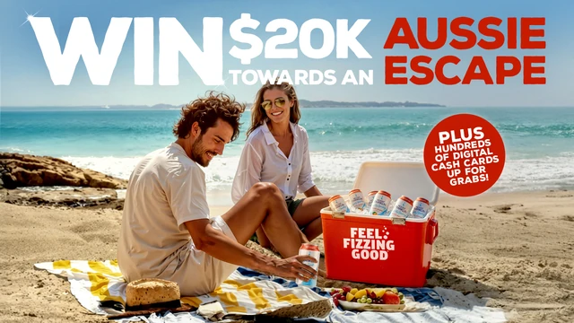 Mount Franklin Lightly Sparkling promotion artwork offering $20,000 toward an Australian escape