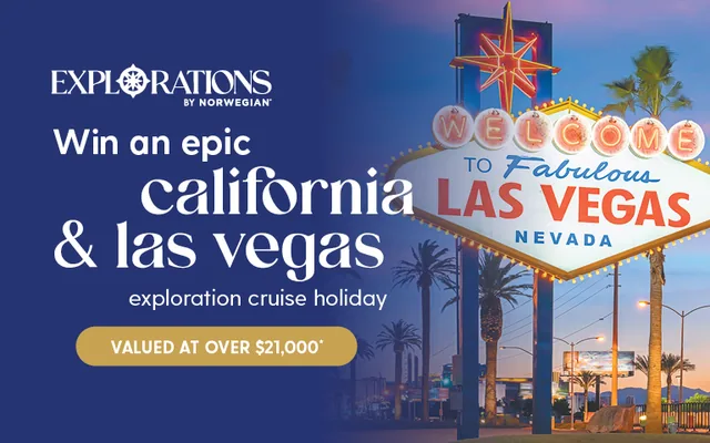 My Cruises competition banner for the California and Las Vegas cruise holiday.