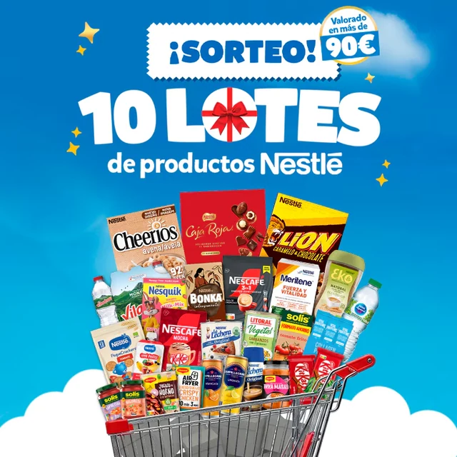 Creatividad del sorteo mensual de Nestlé con 10 lotes de productos valorados en más de 90 euros