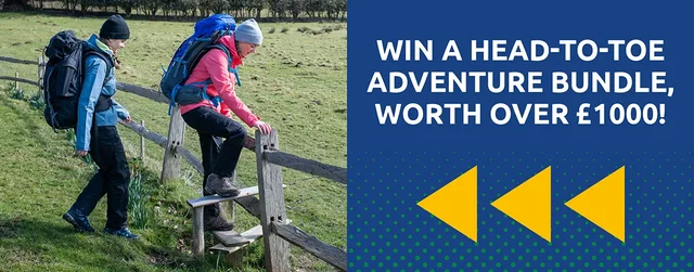 Official Nikwax walking bundle competition artwork promising a head-to-toe adventure bundle worth over £1,000.