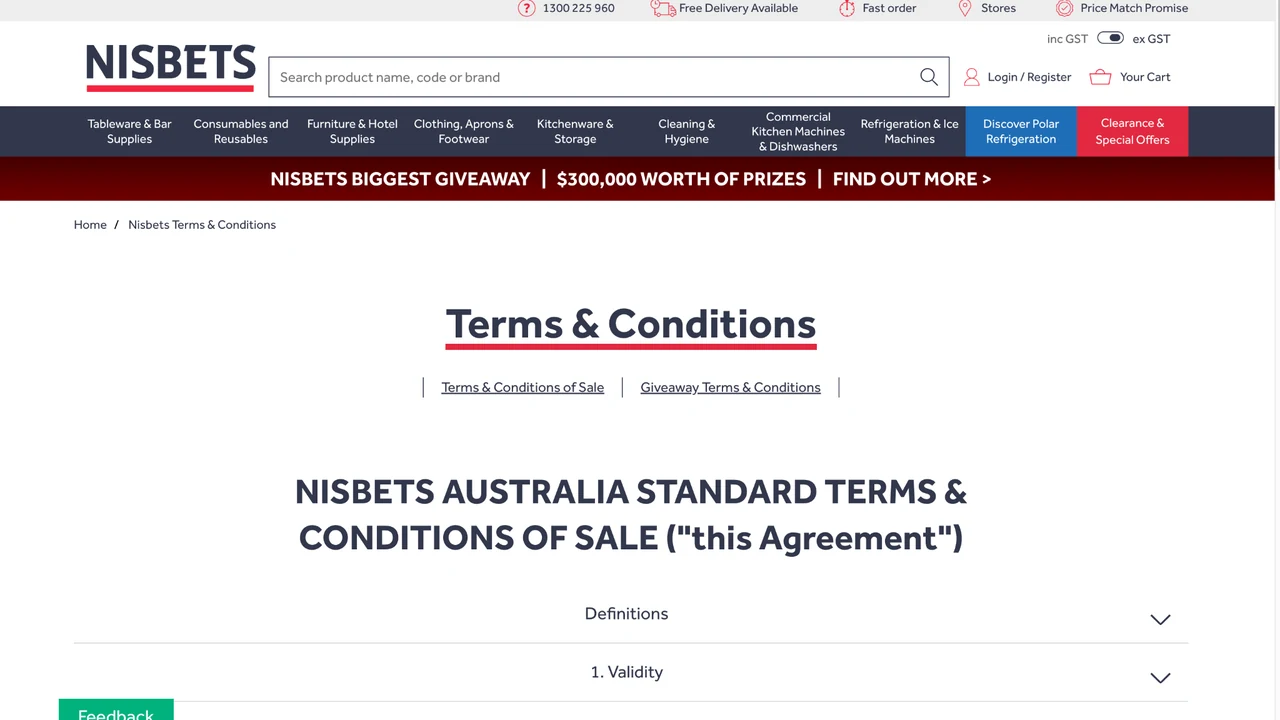 Nisbets — Biggest Giveaway Ever 2026 Official Nisbets Australia terms page with the giveaway banner and promotional context for the Biggest Giveaway Ever campaign.