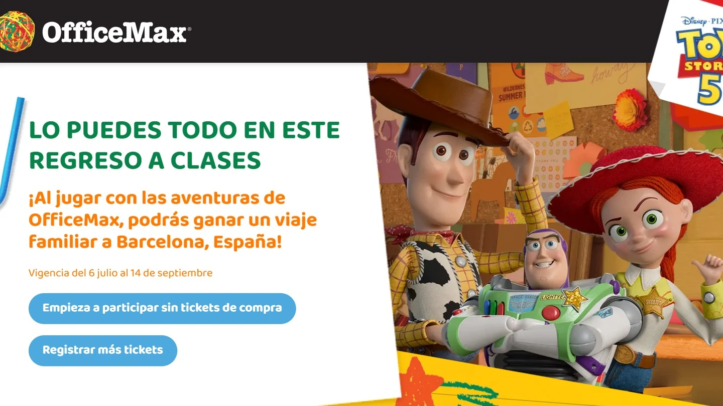 Promoción OfficeMax Lo Puedes Todo 2026 para ganar un viaje familiar a Barcelona inspirado en Toy Story 5