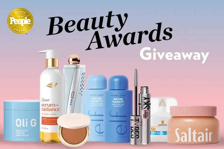 Official PEOPLE Beauty Awards giveaway artwork featuring the bundle products.