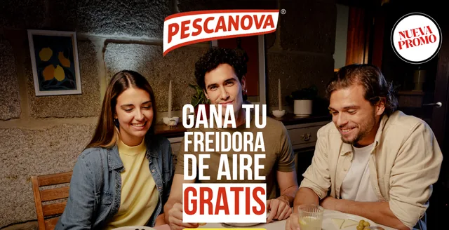 Página oficial de la promoción de Pescanova con el mensaje «Gana tu freidora de aire gratis» y el botón Participa.