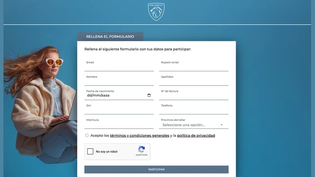 Formulario oficial de participación de la campaña Peugeot Mantenimiento 2026.