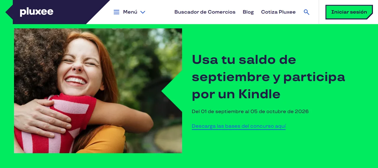 Página oficial de Pluxee Chile anunciando la campaña de saldo de septiembre para ganar un Kindle Paperwhite.