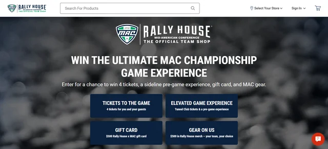 Official Rally House × MAC Football Championship sweepstakes landing page.