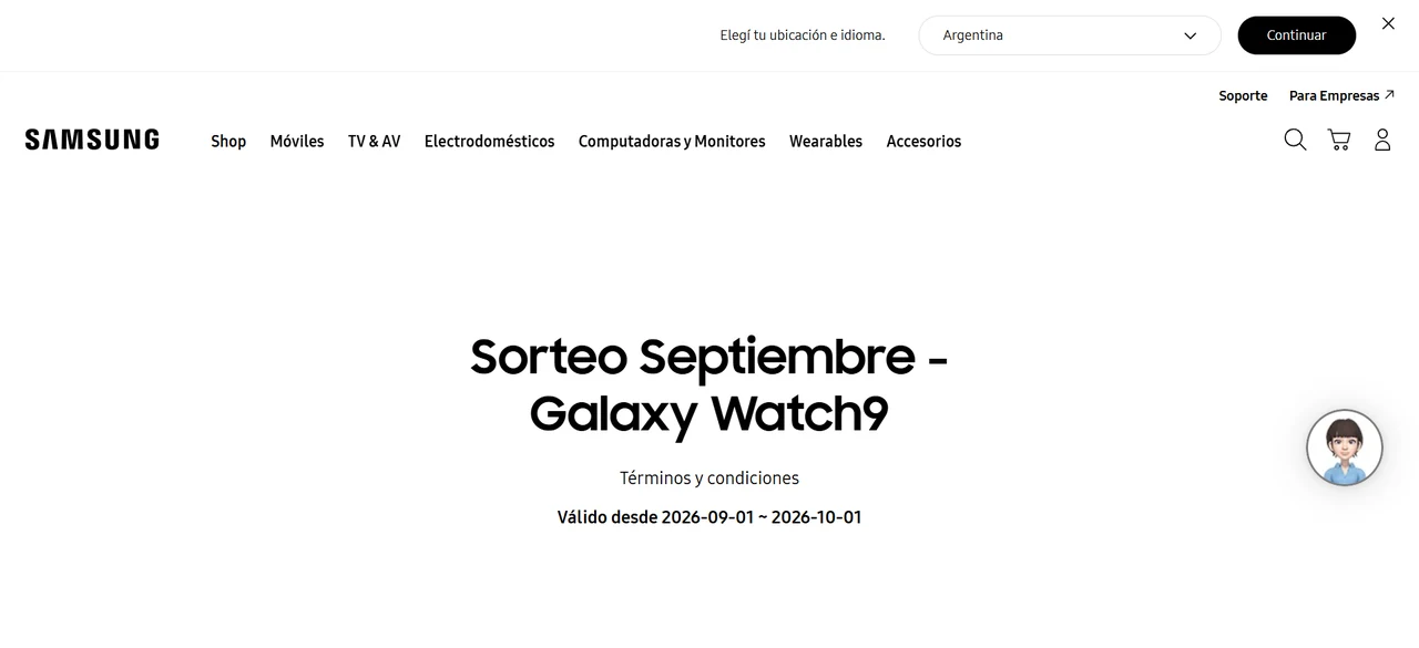 Samsung Argentina Galaxy Watch9 2026 Captura oficial de Samsung Argentina para el sorteo septiembre Galaxy Watch9 2026.