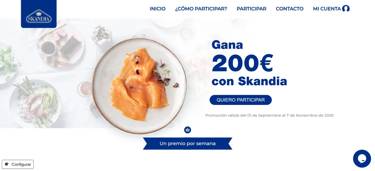 Skandia — gana una paga de 200 euros Página promocional de Skandia con el mensaje Gana 200 euros con Skandia
