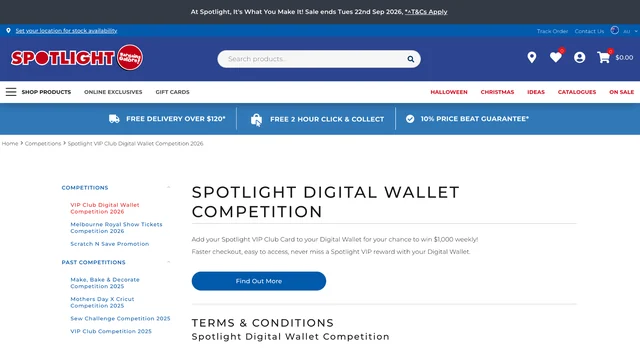Spotlight — VIP Club Digital Wallet Competition 2026 Spotlight VIP Club Digital Wallet Competition 2026 page with the headline and summary of the weekly cash prizes.