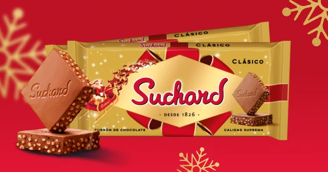 Imagen oficial del sorteo navideño de Suchard con el turrón de chocolate crujiente.
