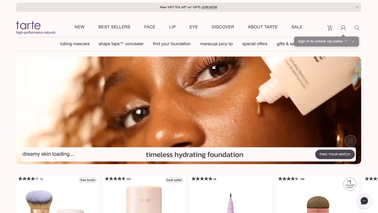 Official Tarte website screenshot showing the Shape Tape visual context used for the September giveaway.