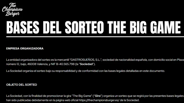 Bases oficiales del sorteo The Champions Burger The Big Game 2026